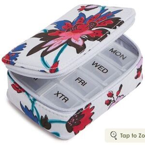 Vera Bradley Vineyard Floral Silver Gray Red Multi Cotton Zip Travel Pill Case